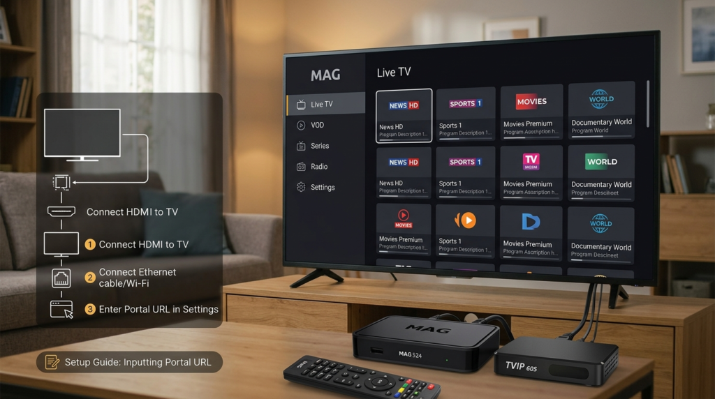 Watch IPTV on MAG Box/TVIP